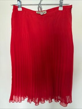 Vintage Waldman Skirt De Luxe Red Pleated Midi Chiffon S Made in England MOD